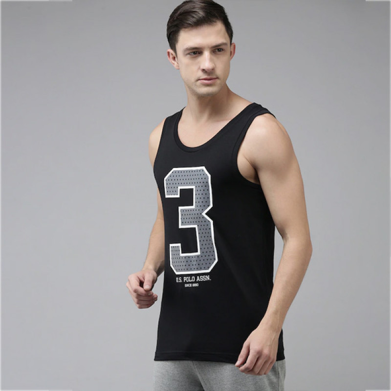 Men Black & Grey Printed Gym Vest