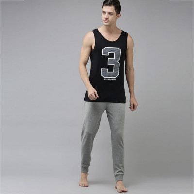 Men Black & Grey Printed Gym Vest