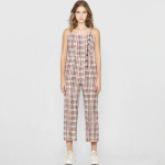 Women Beige & White Checked Basic Jumpsuit