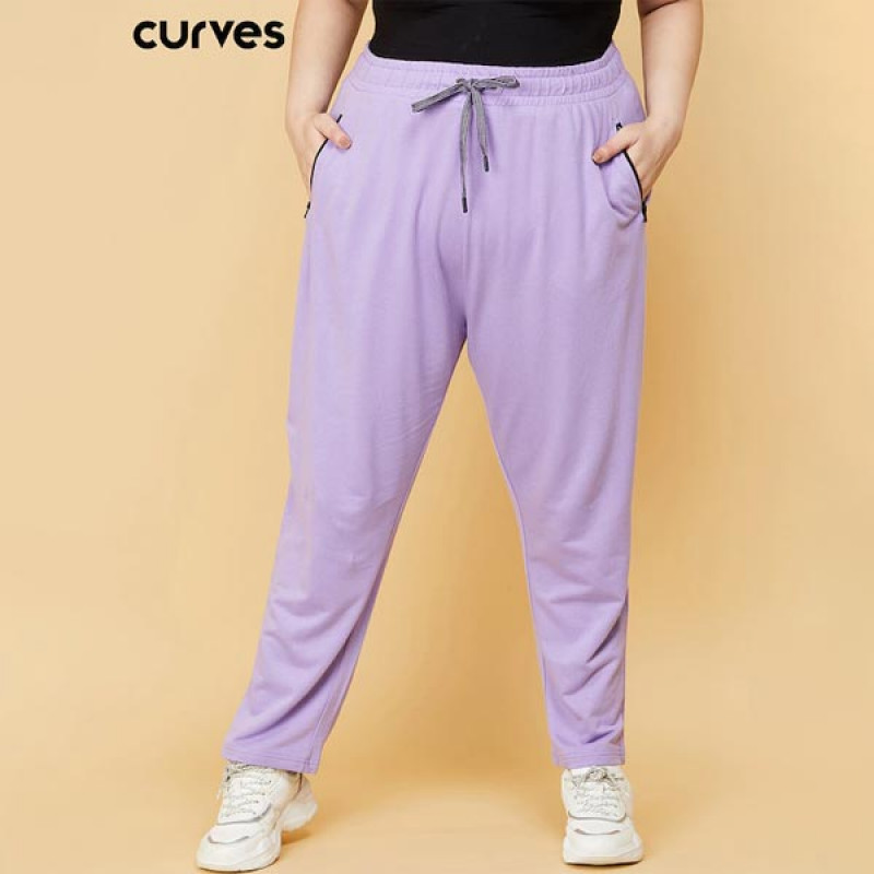 Women Plus Size Purple Solid Track Pants