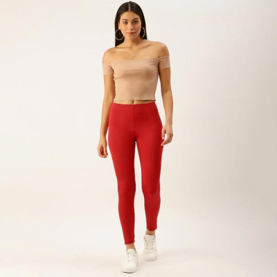 Women Red Solid Leggings