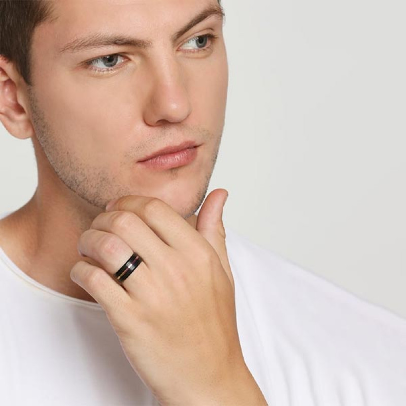 Men Black & Blue Solid Finger Ring